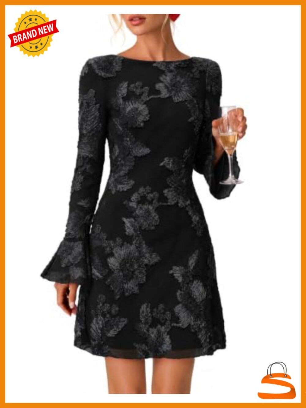 Women's Floral Mesh Bodycon Mini Dress Ruffle Sleeve Cocktail Party
